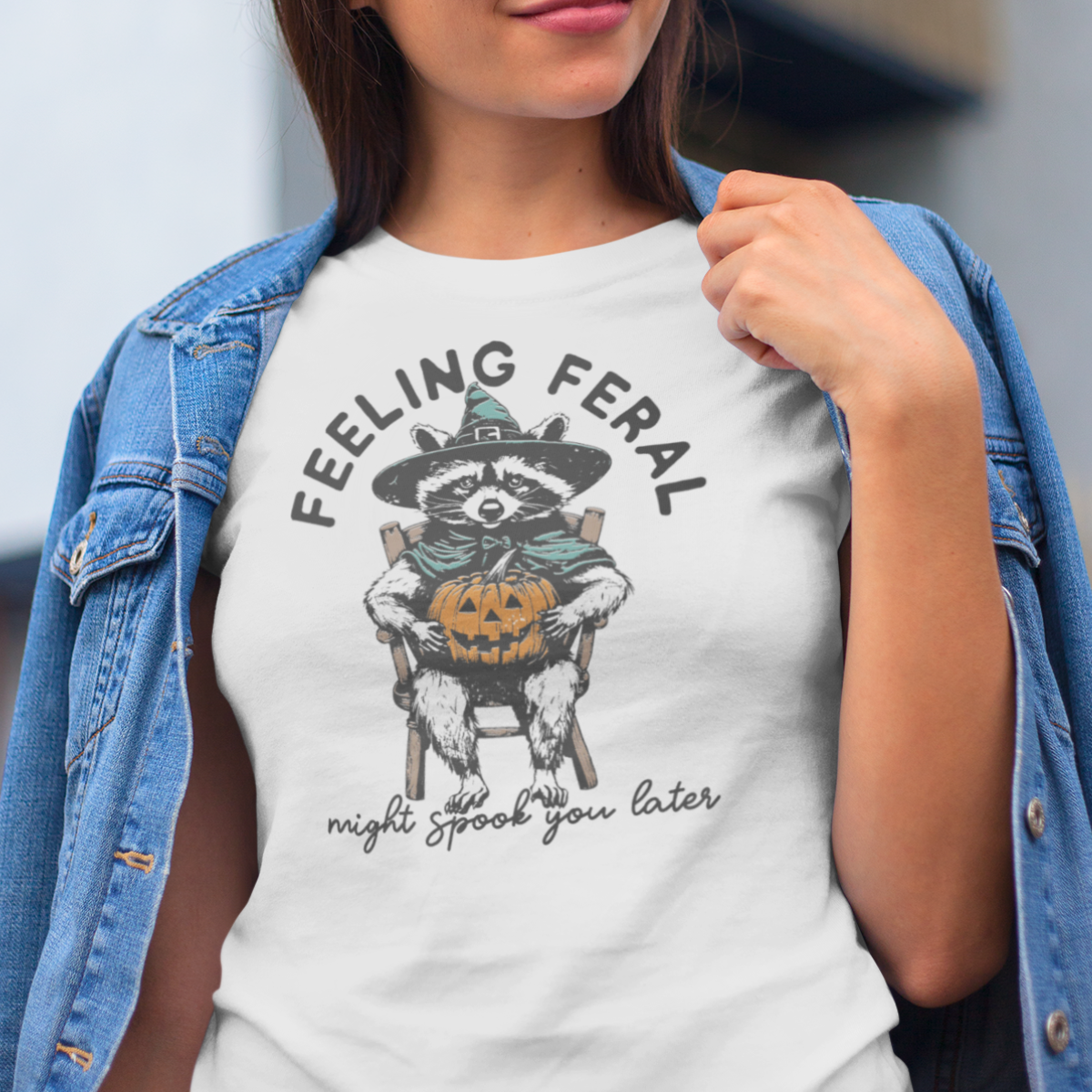 Feeling Feral Raccoon Halloween Shirt - Unisex Spooky Season T-Shirt for Men or Women