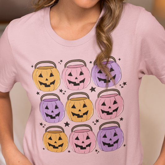 Candy Crew Pastel Halloween Shirt - Unisex Pumpkin Buckets Trick or Treat T-Shirts for Men or Women