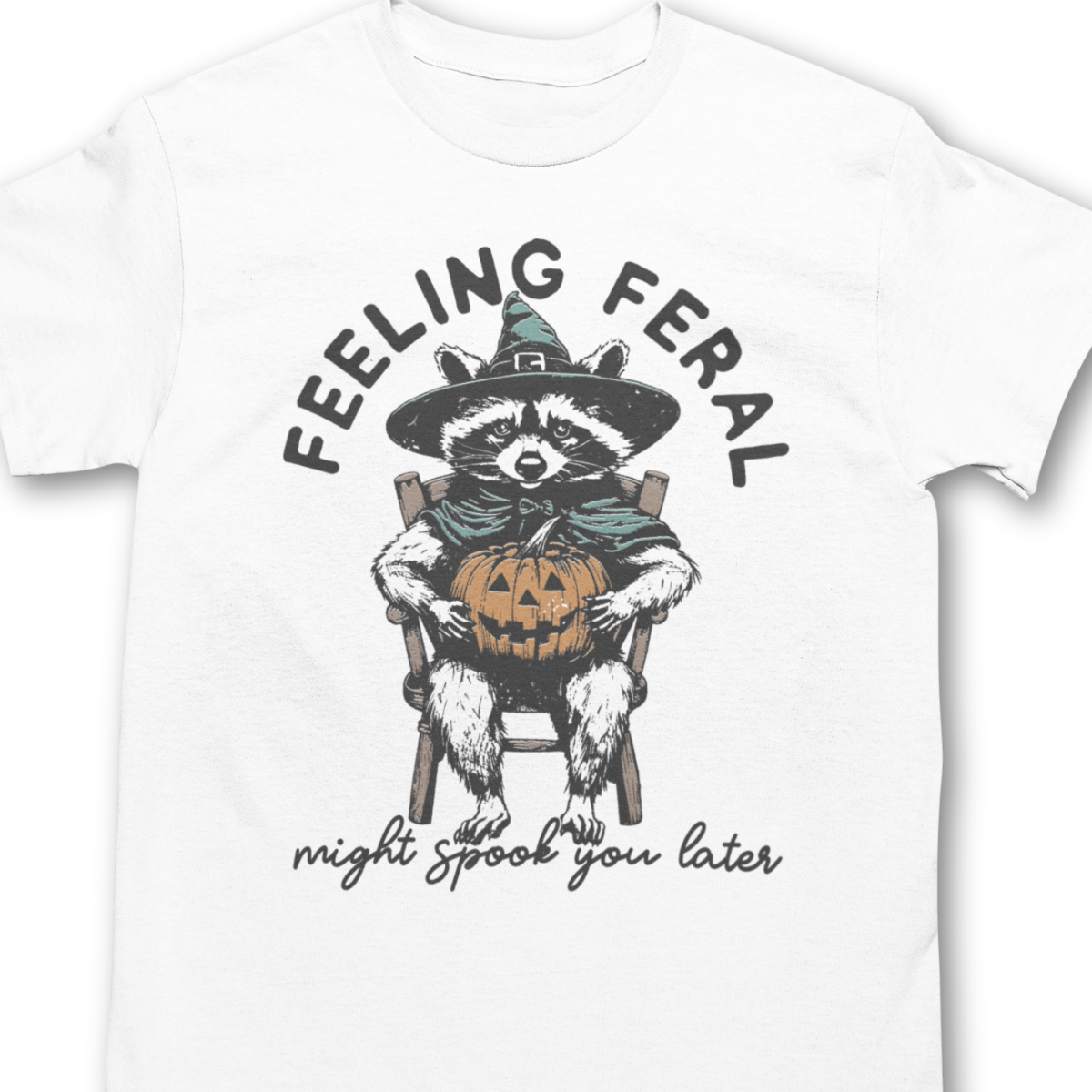 Feeling Feral Raccoon Halloween Shirt - Unisex Spooky Season T-Shirt for Men or Women